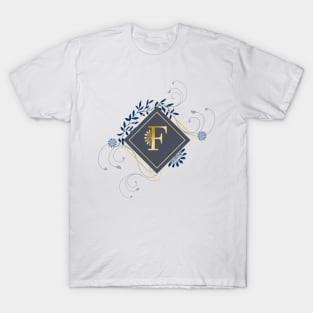 F, blue and gold initial monogram. T-Shirt